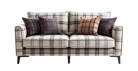 Checkered sofa with cushions on transparent background