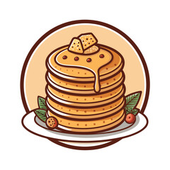 vector pancake cartoon illustration, suitable for, logos, prints, stickers, Pancake logo template, suitable for restaurant, food truck and café


