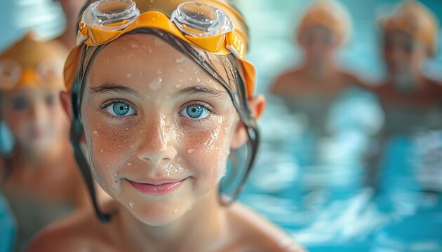 Children Swimming in Pool: Represents swimming and summer fun, ideal for sports, leisure, or summer - themed visuals