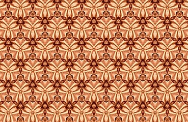 Elegant decorative abstract background with a complex geometric pattern in warm brown and orange hues, ideal for textile, wallpaper, or digital design applications
