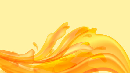 Orange liquid splashing on yellow background. Vector illustration for your design