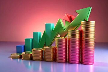 Golden dollar symbol with growing financial bar chart