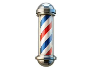 Iconic Barber Pole with Red White Blue Stripes on barbershop vintage isolated on a transparent background