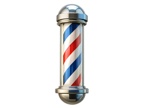 Iconic Barber Pole with Red White Blue Stripes on barbershop vintage isolated on a transparent background