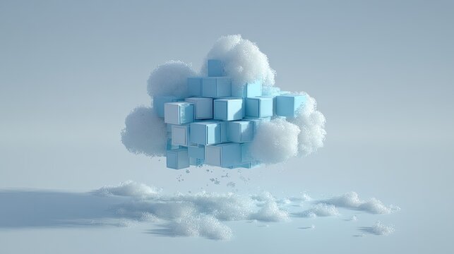 Light blue cubes clustered in a fluffy cloud shape, floating above a light gray plane