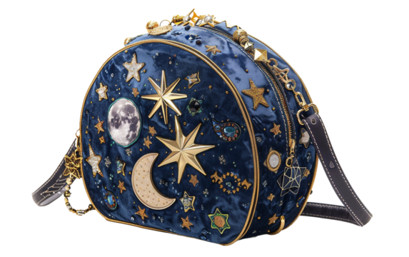 Celestial Themed Dome Shaped Shoulder Bag with Galaxy Design on white background