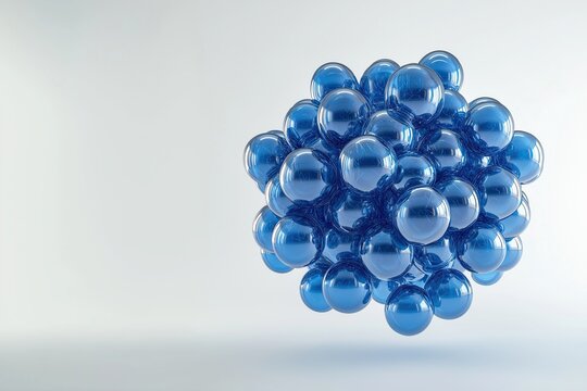 Cluster of blue glass spheres isolated on white background, abstract futuristic design element with luminous transparency and minimalist geometric elegance