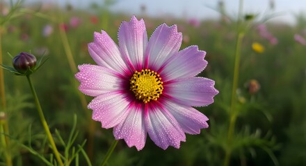 Obraz premium Pink Cosmos Flower in Blooming Field