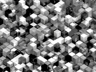 Abstract pattern of interlocking cubes in grayscale