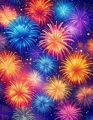 Colorful fireworks explosion on a dark background