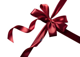 Deep Red Satin Bow and Ribbon Isolated on White Background. 