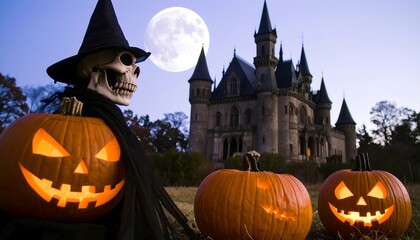 Halloween Pumpkins Castle Night