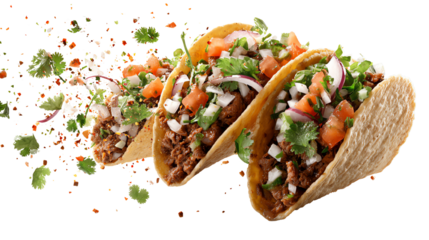 Tasty tacos topped with fresh vegetables, perfect for a delicious meal or culinary presentation.