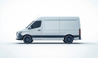 Side view of a modern white delivery van isolated on a clean white background symbolizing transportation and logistics efficiency
