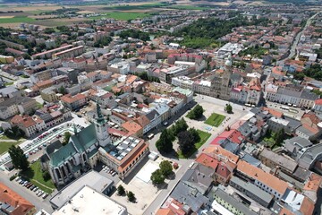 Prostejov old town historical city center in aerial panoramic view Moravia Czech republic