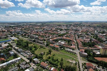 Prostejov old town historical city center in aerial panoramic view Moravia Czech republic
