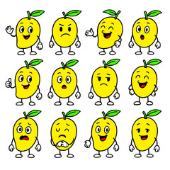 Icon sheet, cartoon vector, mango fruit character, with different expressions
