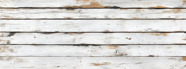 Obraz premium Close-up of horizontally aligned wooden planks with white peeling paint showing aged and weathered texture