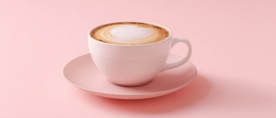 The beautiful latte in a stylish pink setting.