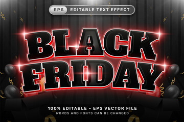 black friday 3d text effect and editable text effect with balloon and gift box illustrations