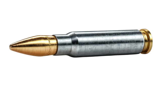 Sleek and dangerous brass tipped bullet ammunition ready to use, ideal for protection, security, or military themed backgrounds and designs