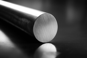 Shiny round steel bar placed on a table showcasing polished metallic surface and industrial strength