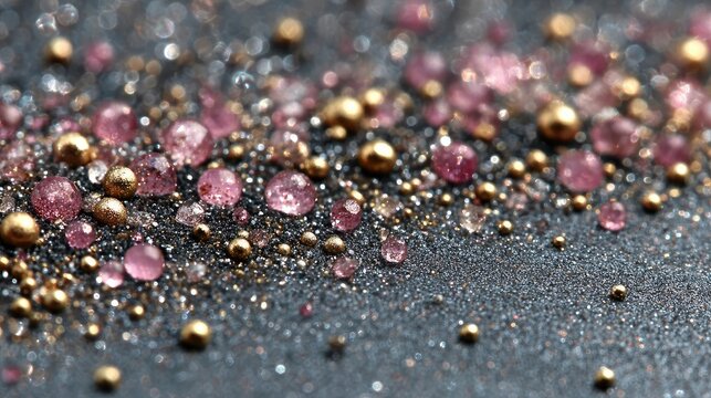 Sparkling pink & gold sprinkles on dark background - Powered by Adobe