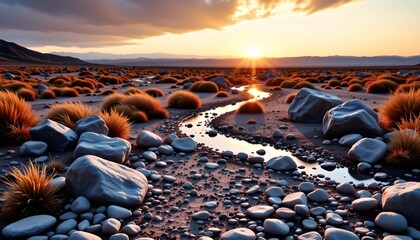 Tranquil Dawn Dusk Landscape with Water and Nature