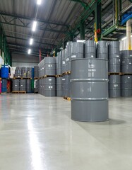 Industrial Warehouse, Drums Stored, Floor View