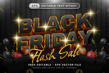 black friday 3d text effect and editable text effect with balloon and gift box illustrations