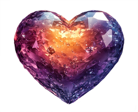 Pink and purple gradient heart diamond on transparent background