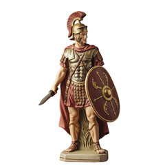 Obraz premium Majestic figurine of a roman centurion soldier with a crested helmet, shield, and sword