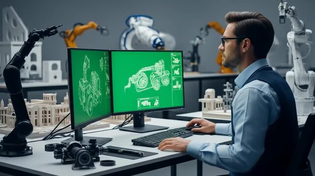 Man focusing on 3 d design project