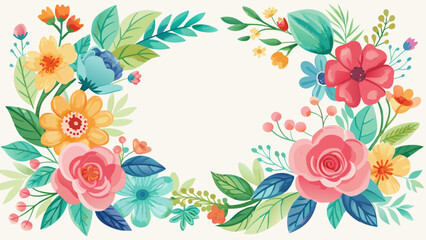 Obraz premium Vector art of watercolor floral frame with roses, leaves, and blossoms for wedding invitations and greeting cards, creating a romantic and decorative design