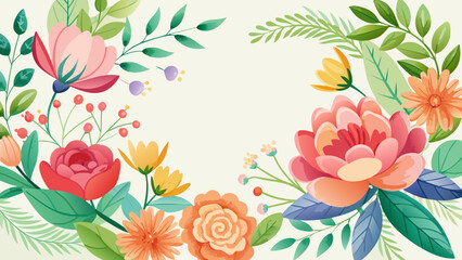 Obraz premium Vector art of watercolor floral frame with colorful flowers, leaves, and branches for wedding invitations and greeting cards, perfect for spring and summer designs