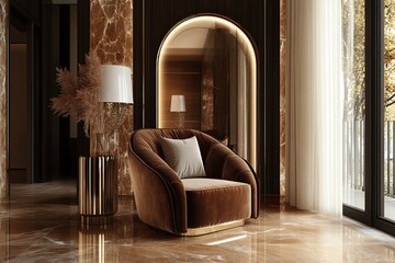 Contemporary Living Room with Stylish Brown Armchair