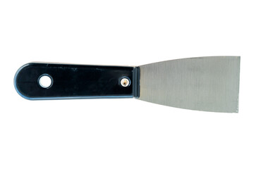 Metal putty knife with a black handle and stainless steel blade suitable for various crafting and repair tasks