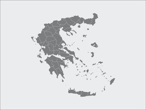 The detailed map of Greece with regions or states on grey background 
