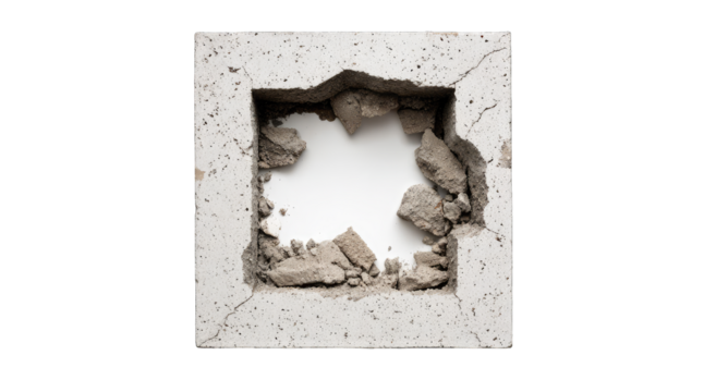 Square concrete block with a shattered center