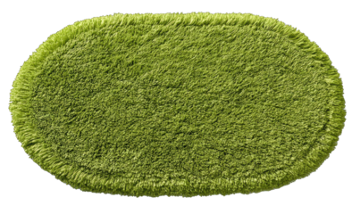 Oval, olive-green rug with shaggy texture