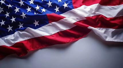 Fototapeta premium Close-up of a crumpled red white and blue flag with stars and stripes symbolizing patriotism
