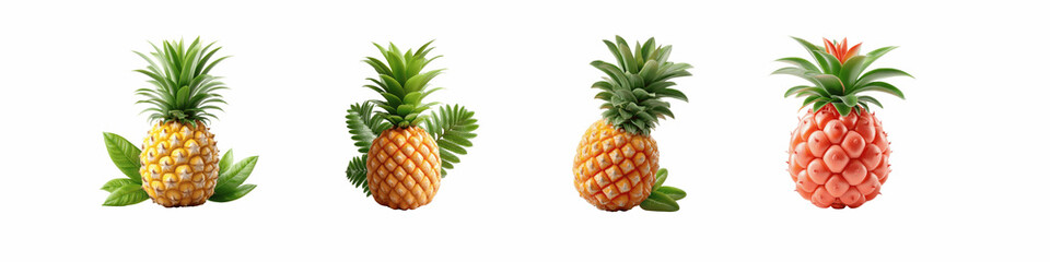 Fototapeta premium Colorful and Vibrant Pineapple Illustrations with Green Leaves for Fresh and Tropical Designs in Creative Projects, Print, and Digital Media