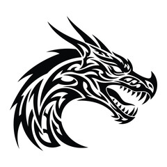 Tribal dragon head design featuring sharp lines and intricate details perfect for tattoo art and graphic design projects