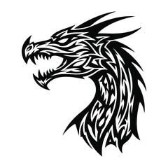 Tribal dragon head design showcasing fierce details perfect for tattoo art and graphic design projects