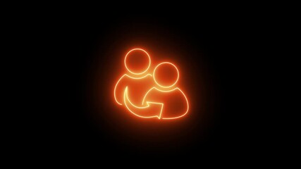 Glowing neon referrals and reference concept, business interaction and networking symbol, 4k animation on black background, modern corporate communication design