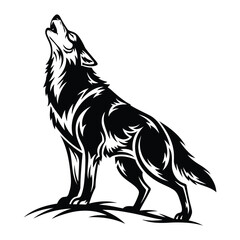 Stylized black wolf howling at the moon showcasing tribal art perfect for tattoo designs and logo concepts