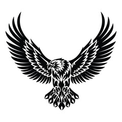 Powerful black eagle with wings spread wide showcasing a majestic flight perfect for logo design and branding projects