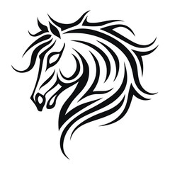 Stylized tribal horse head design featuring bold black lines and flowing mane perfect for tattoo art and equine themed