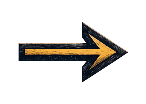 A grunge arrow pointing to the right direction isolated on transparent background