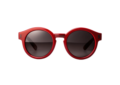 A pair of red round sunglasses isolated on white isolated on transparent background
